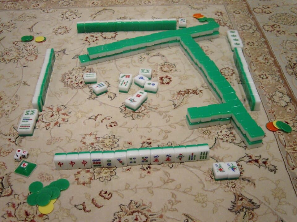 Illustration of a mahjong table setting